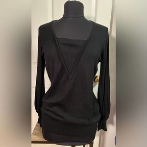 Searle Black Silk & Cashmere Blend V-Neck Tunic Sweater  M